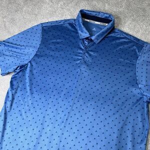Adidas Golf Polo Shirt Mens L‎ Performance Flex All Over Logo Print Short Sleeve